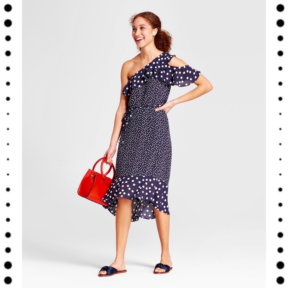 NWT A New Day Polka Dot One Shoulder Dress